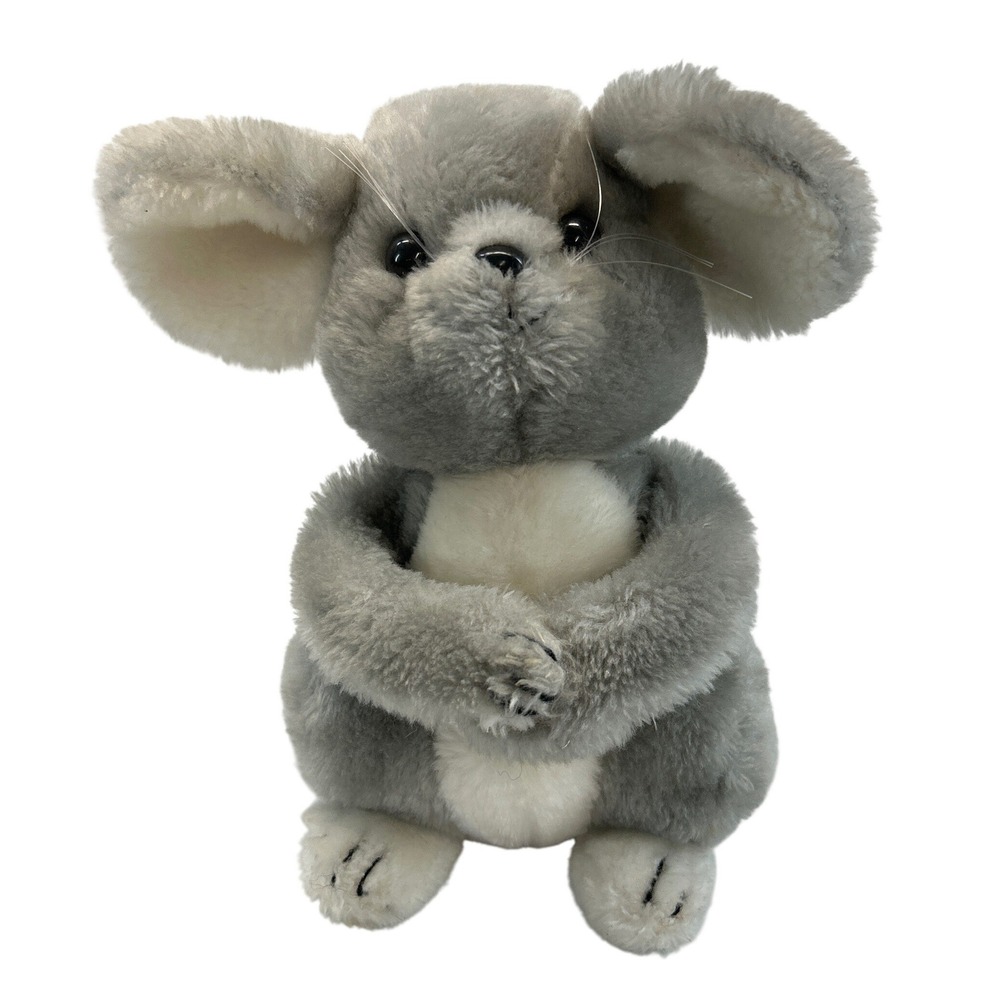 Vintage Dakin Mouse Plush 11" Grey White 1979‎ Stuffed Animal Toy
